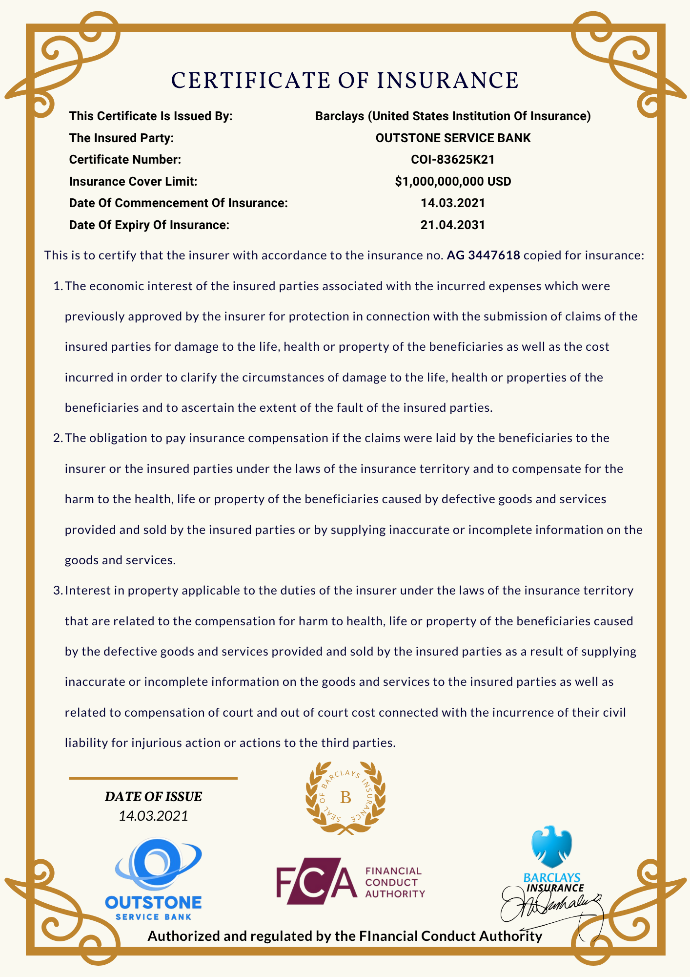 certificate of insurance